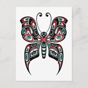Carte Postale Red and Green Haida Spirit Butterfly on White