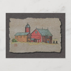 Carte Postale Red Barn & Two Buggies