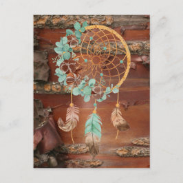 Carte Postale Red Birch Bark Dreamcatcher Brown et Turquoise