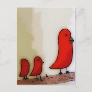 Carte Postale Red Bird With Babies Art