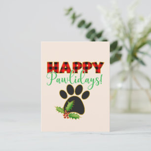 Carte Postale Red Buffalo Plaid Empreinte de patte Christmas