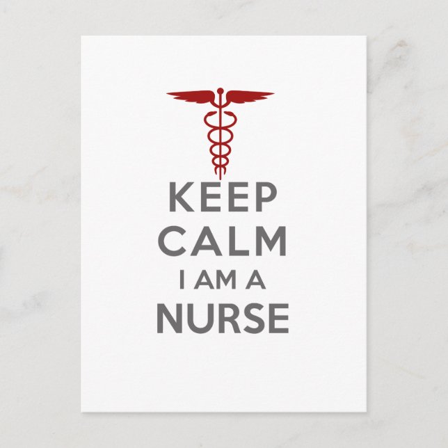Carte Postale Red Caduceus Keep Calm Je suis une infirmière (Devant)