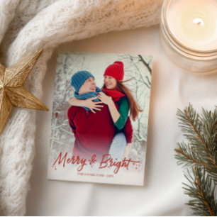 Carte Postale Red Calligraphy Photo Merry and Bright Christmas