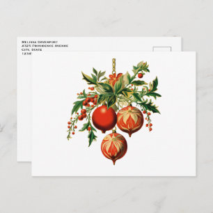 Carte Postale Red Christmas Baubles avec Holly Festive