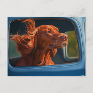 Carte Postale Red Dog Profitant Pittoresque Voiture Ride Art Imp