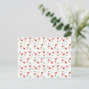 Carte Postale Red Floral Poppy Flowers Happy Birthday Card