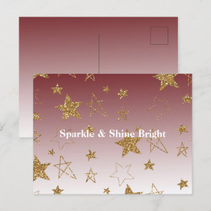 Carte Postale Red Gold Parties scintillant Stars Noël