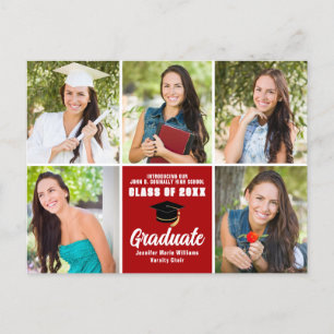 Carte Postale Red Graduate Photo Collage Moderne Graduation