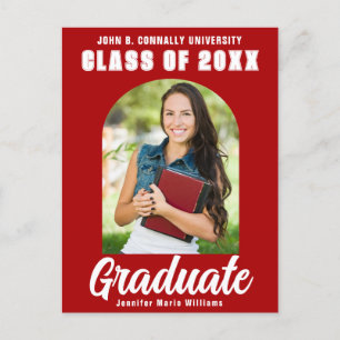 Carte Postale Red Graduation Photo Modern Bold Graduation
