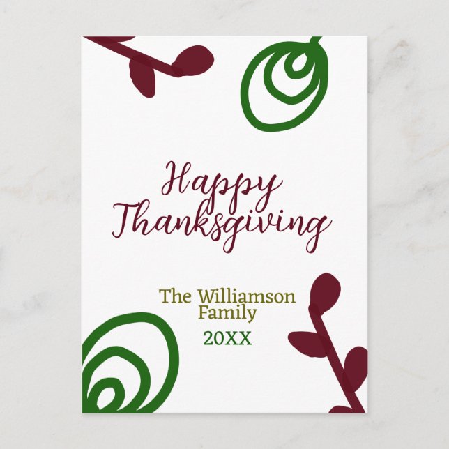 Carte Postale Red green happy Thanksgiving floral leaf fall (Devant)