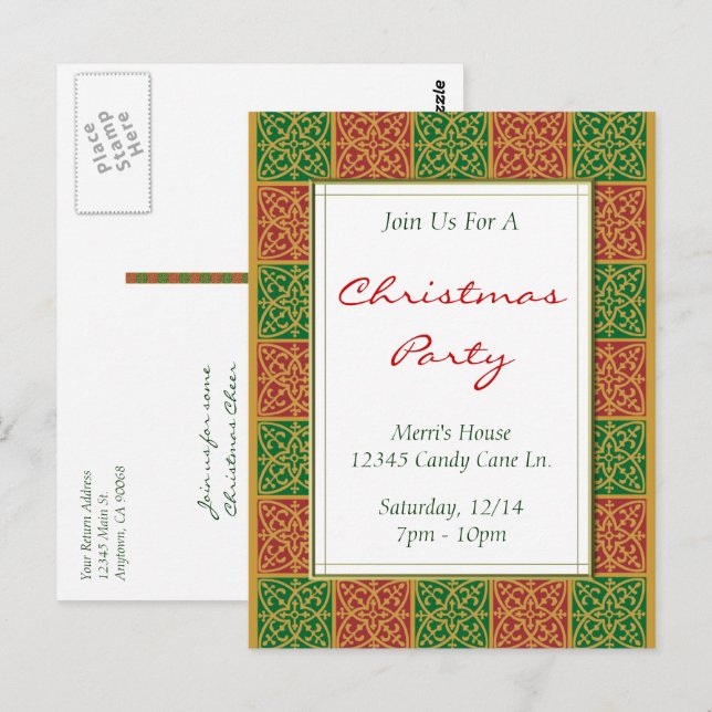Carte postale Red Green Motif Custom Christmas Par (Devant / Derrière)