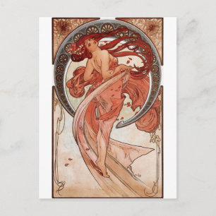 Carte Postale Red Haired Dancing Girl - Mucha