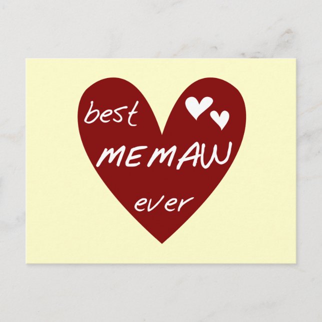 Carte Postale Red Heart Best Memaw Ever T-shirts et cadeaux (Devant)