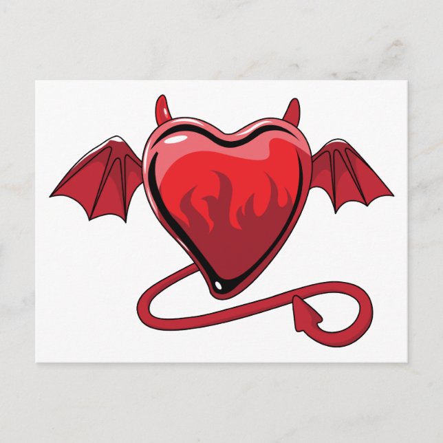 Carte Postale Red Heart Devil Horns Love Hearts (Devant)
