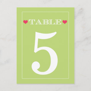 Carte Postale Red Heart Lime Green Mariage Numéro de tableau Car