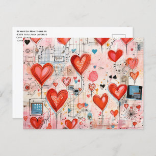 Carte Postale Red Hearts Whimsical Love Motif