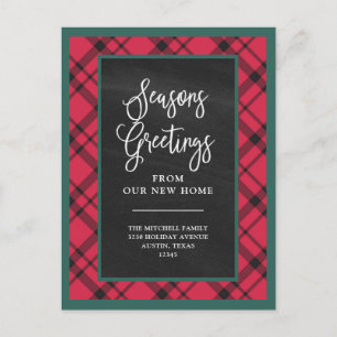 Carte Postale Red Holiday Plaid Nouveau Faire-part de déménage