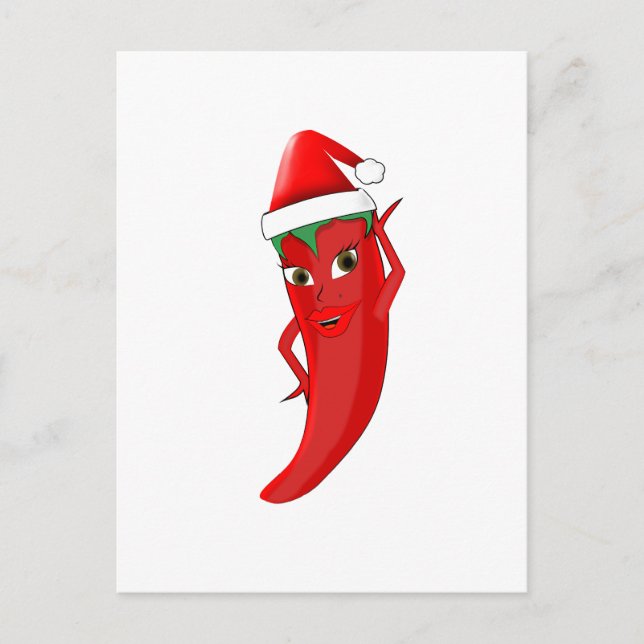 Carte Postale Red Hot Pepper Diva Avec Casquette Santas (Devant)