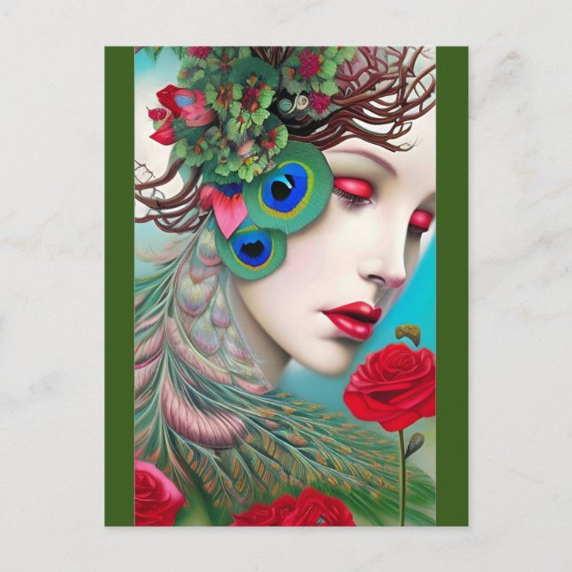 Carte Postale Red Lips et Rose Peacock Abstrait (Devant)