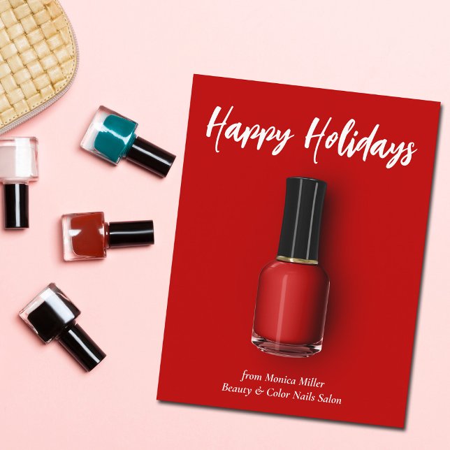 Carte Postale Red Nail Polonais Joyeuses Vacances Personnalisées (Créateur téléchargé)