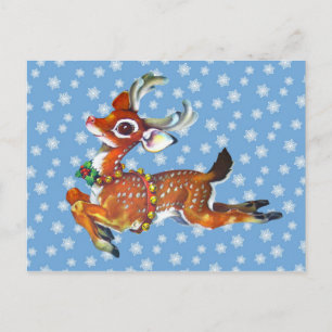 Carte Postale Red Nose Reindeer Art Vintage