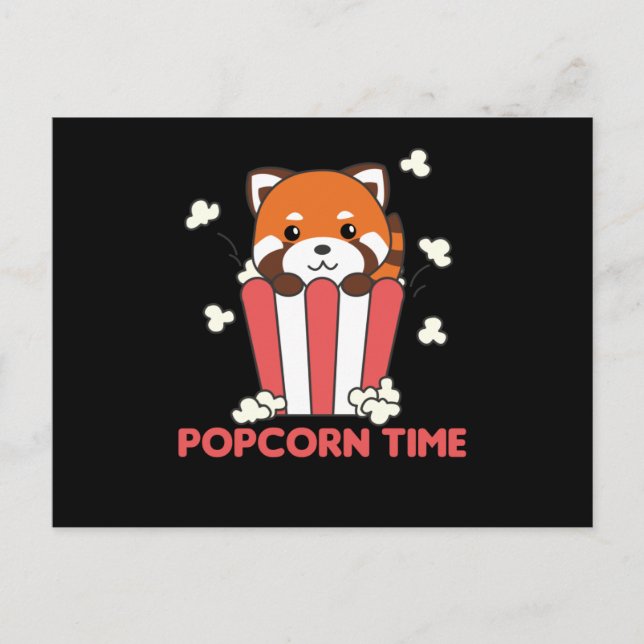 Carte Postale Red Panda Popcorn Time Funny Pun (Devant)