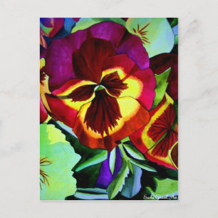 Carte Postale Red pansies watercolor flower original art