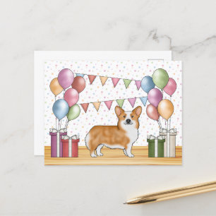 Carte Postale Red Pembroke Welsh Corgi coloré Pastel Anniversair