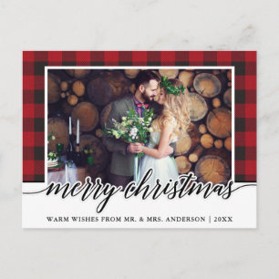 Carte Postale Red Plaid Calligraphie Mariage Joyeux Noël