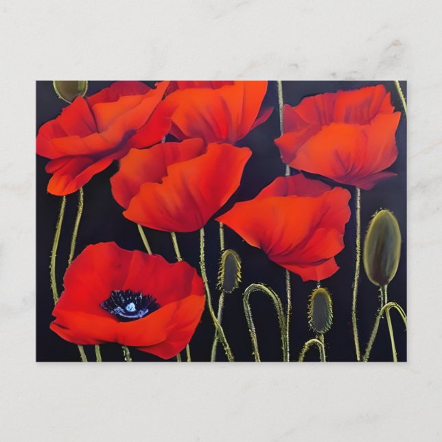 Carte Postale Red Poppies Art Plante (Devant)