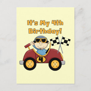 Carte Postale Red Race Car 4th Birthday Tshirts et cadeaux