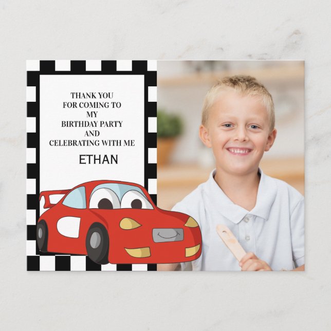 Carte Postale Red Race Car Black White Birthday Photo Merci (Devant)