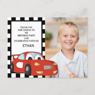 Carte Postale Red Race Car Black White Birthday Photo Thank You