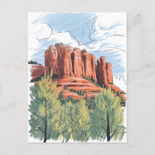 Carte Postale Red Rock, Sedona, Arizona, dessin au crayon