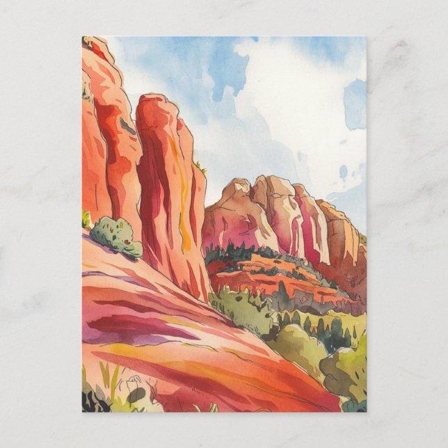 Carte Postale Red Rock, Sedona, Arizona, peinture aquarelle (Devant)