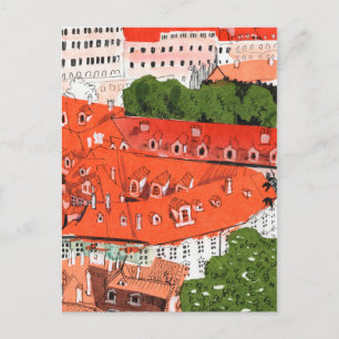 Carte Postale Red Roofs Prague Tchèque Cityscape Papier Collage 