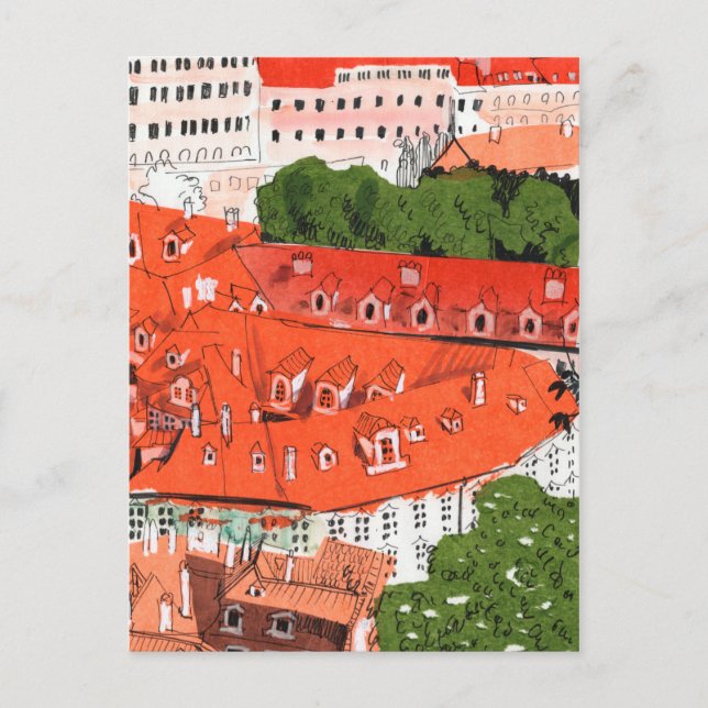 Carte Postale Red Roofs Prague Tchèque Cityscape Papier Collage  (Devant)