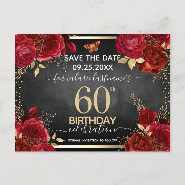 Carte Postale Red Roses 60e anniversaire Enregistrer la date Car (Devant)