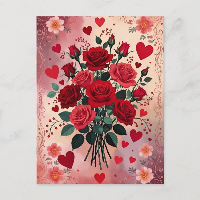 Carte Postale Red Roses, Valentine's Day, (Devant)