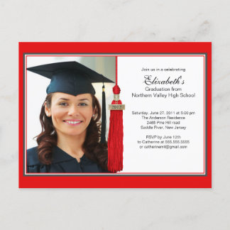 Carte Postale Red Tassel Photo Graduation Party Invitation 2012