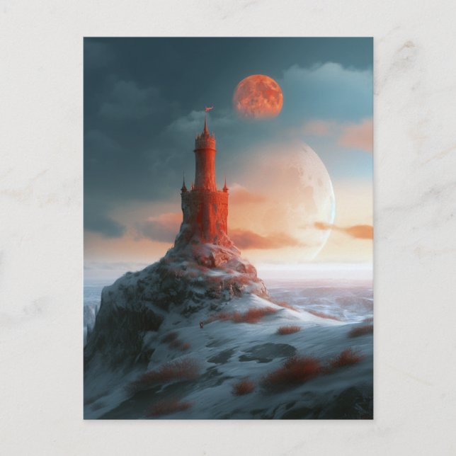 Carte Postale Red Tower Moons Paysage Imaginaire Art (Devant)