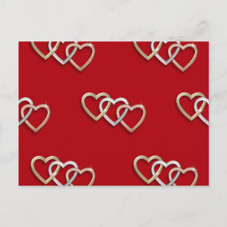 Carte Postale Red Triple Interlocking Gold Hearts PostCard!