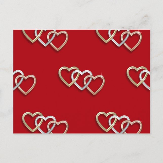 Carte Postale Red Triple Interlocking Gold Hearts PostCard! (Devant)