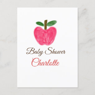 Carte Postale Red Watercolor pomme baby shower ajouter nom titre