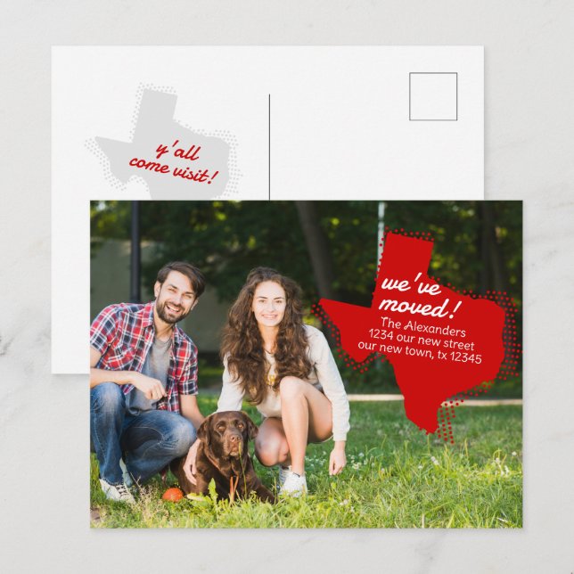 Carte Postale Red We've Moved - Dotted Texas Moving (Devant / Derrière)