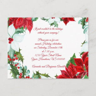 Carte Postale Red White Poinsettias Holly Berries