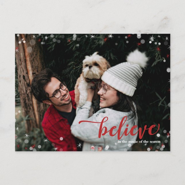 Carte Postale Red & White Sparkle Croyez en la magie Noël (Devant)