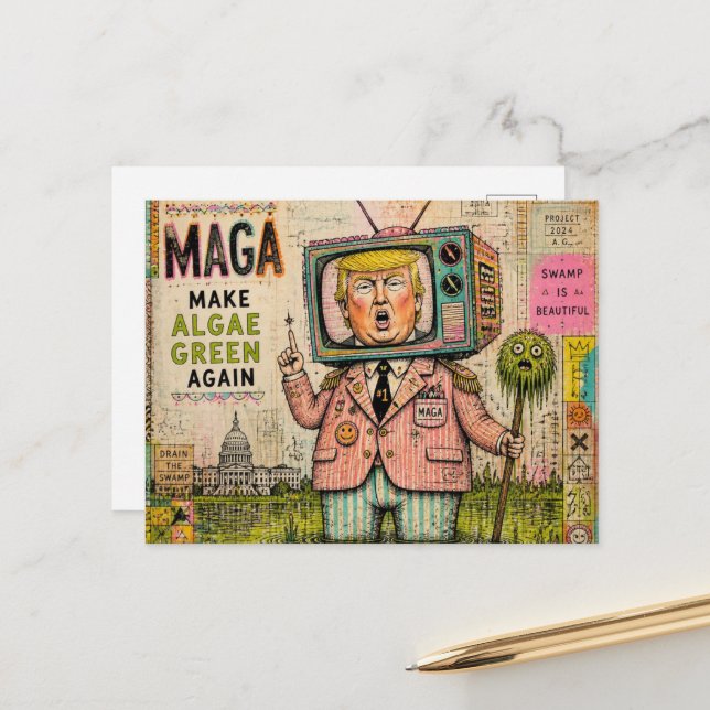 Carte Postale Refaire les Algues Vertes Encore Collage Multimédi (Devant/Arrière en situation)