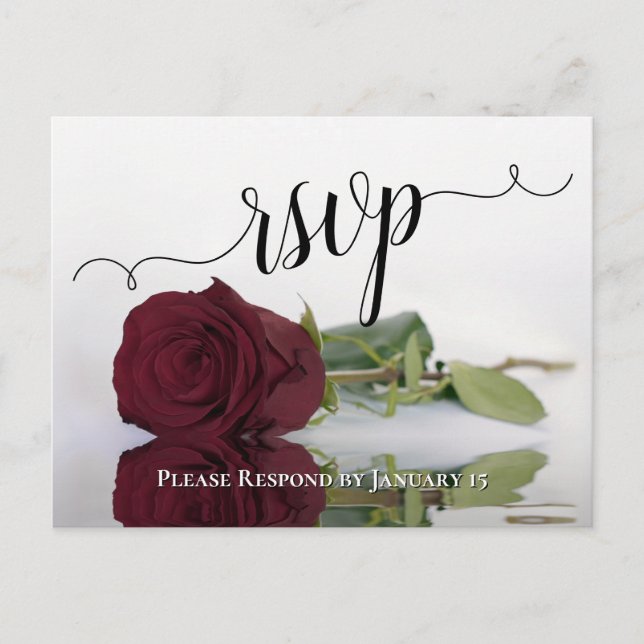 Carte Postale Reflet Rose Bourgogne Elégant mariage RSVP (Devant)