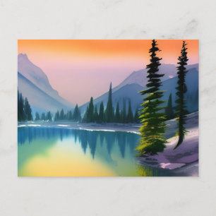 Carte Postale Réflexion pittoresque du lac Mountain Watercolor